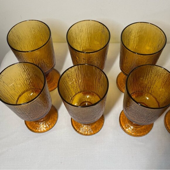 Ravenhead Siesta Amber Textured Goblets Wine Glass 1970s 8 larger5 small - Picture 12 of 12